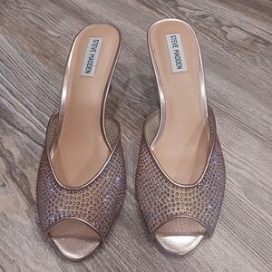 Steve Madden Rose Gold Embellished Peep-Toe Mule